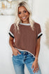 Retro Vibe Contrast Trim Corded Knit Short Sleeve Top